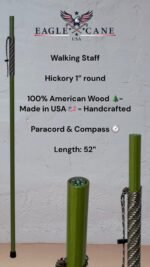 Conquest Walking Staff 52''/STA CQT 005/ Hickory Round 1''/ Green/Paracord & Compass