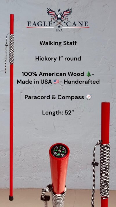 Hickory walking staff 52" with paracord grip and built-in compass