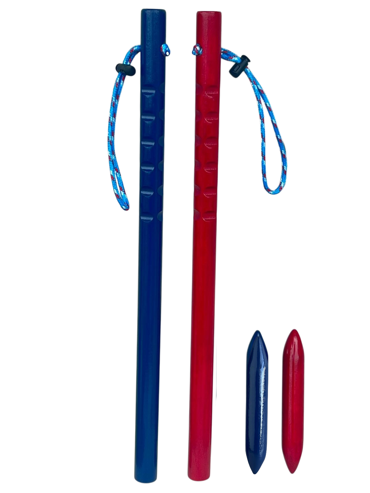 Combo 013 Escrima Stick & Yawara Combo 13: Escrima Stick 20″ Hickory Round 1” Red + Escrima Stick 20″ Hickory Round 1” Blue + Yawara 6″/6.5″ Hickory Round 1” Blue + Red - Image 1